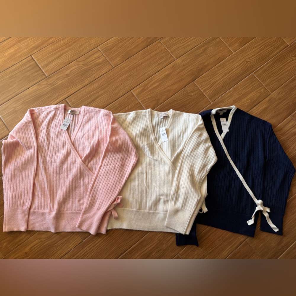 LOFT bundle of three women sweaters. Navy ivory and pink.